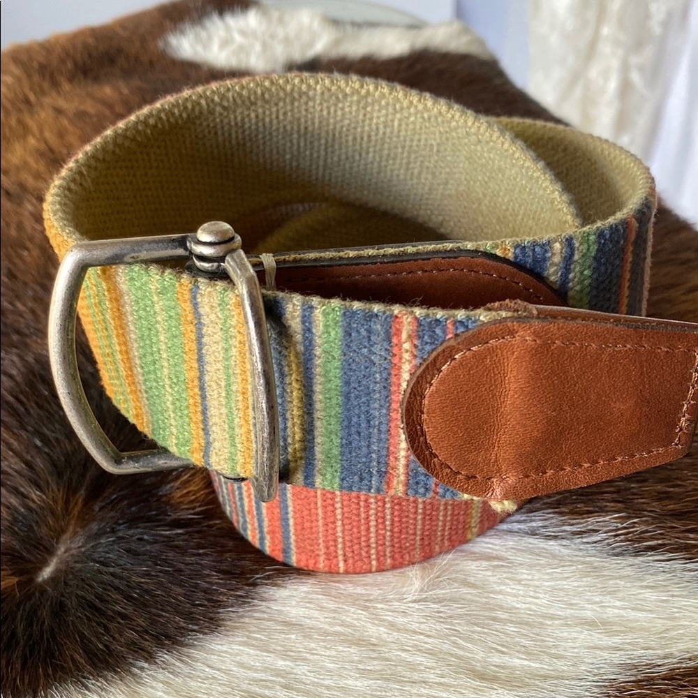 Johnnie-o Striped Canvas D-Ring Belt SZ S